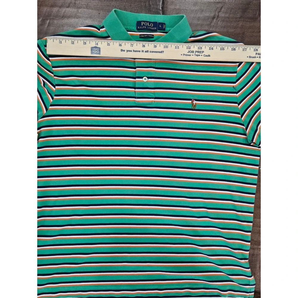 VTG 90's PREPPY Polo Ralph Lauren Pima Soft Striped Polo Shirt FLESH PONY Mens L